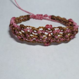 Bruin Met Roze Spiraal Armbandje Met Bronzen Kraaltjes