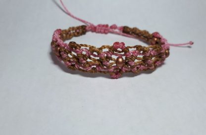 Bruin Met Roze Spiraal Armbandje Met Bronzen Kraaltjes