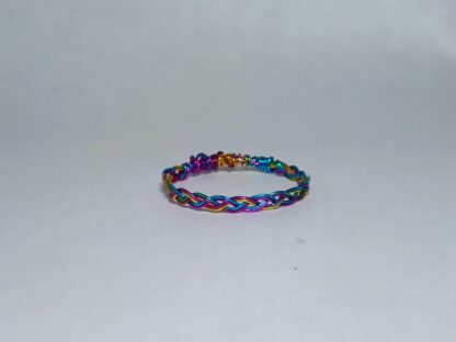 Regenboog/zilver/goud gevlochten Ring